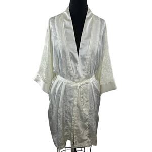 Vintage Victoria's Secret Gold Label White Satin Floral Kimono-Style Robe VTG OS